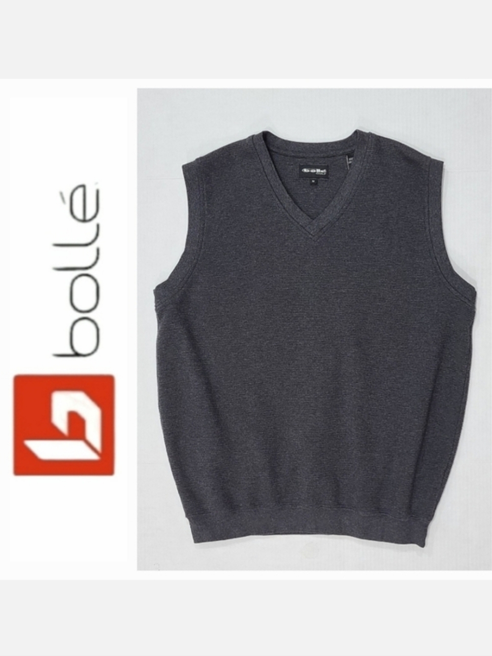Bollè Golf Vintage Pullover Vest Dark Grey Ribbed V-neck Sz M
